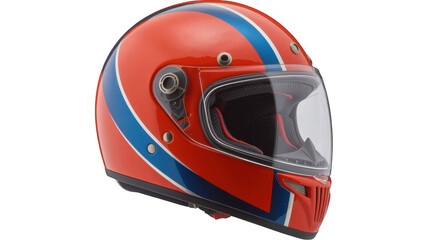 Fototapeta premium Red motorcycle helmet with blue and white stripes red helmet isolated on a transparent background