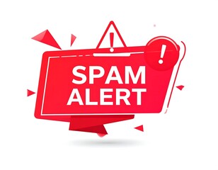 Bold red geometric graphic, "SPAM ALERT" with exclamation marks