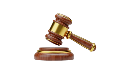 Wooden Gavel with Gold Accents on a Sounding Block