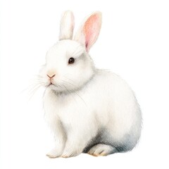 Watercolor illustration of a white rabbit on white background