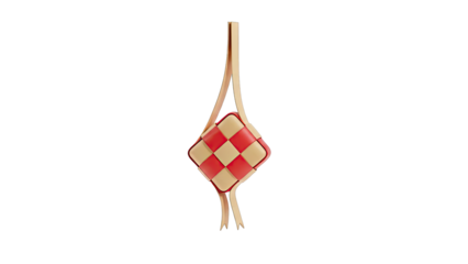 Woven Ketupat Decoration with Red and Beige Squares