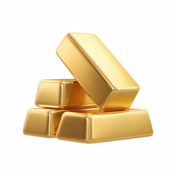 3D cute cartoon stacked gold bars pyramid isolated on transparent background.