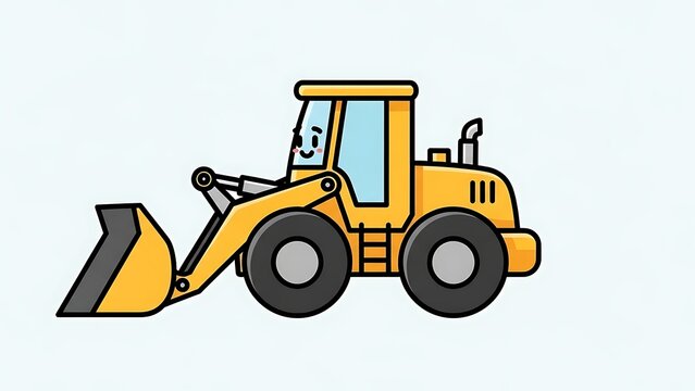 Yellow Front End Loader Cartoon Illustration.