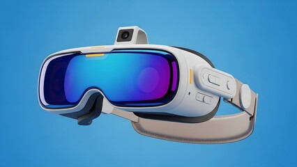 de realidad aumentada con lentes azules sobre fondo celeste, Mockup para web de gafas de realidad 