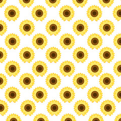 Sunflower Pattern with Repeating Yellow Petals and Brown Centers Isolated on White Background for Textile, Fabric, Wrapping Paper and Surface Design