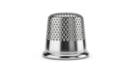 Shiny silver thimble for sewing and crafting, isolated on white background