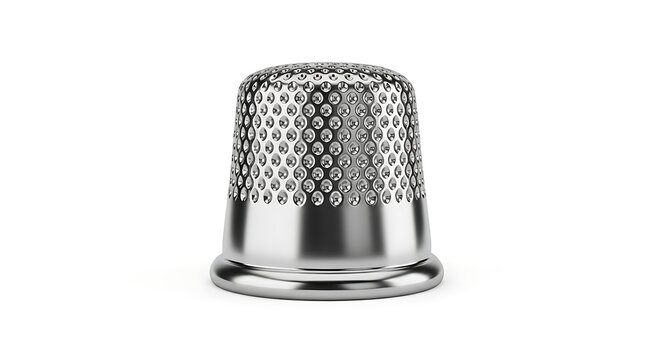 Shiny silver thimble for sewing and crafting, isolated on white background - Powered by Adobe