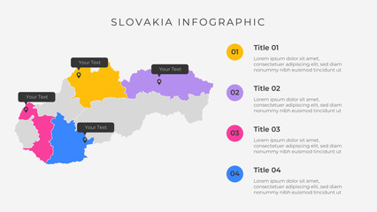 Slovakia map infographic template with 4 options. Slovakia political map infographic for presentation.
