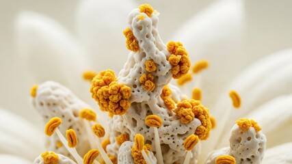 Close-Up View of White Flower Stigma with Yellow Pollen Granules in Natural Setting
