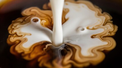 Close-up of Cream Swirling in Coffee Liquid Art for Beverage Enthusiasts