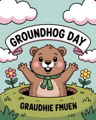 Cute groundhog day cartoon illustration