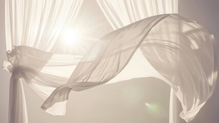 Elegant Sheer Fabric Drapery Flowing in Soft Natural Light for Home Decor