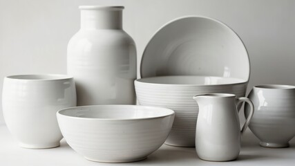 Stylish White Ceramic Dinnerware Set for Home and Restaurant Use, Elegant Tableware Collection