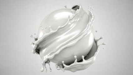 High-Quality White Fluid Splash Sphere Captured in Motion with Splashing Effects for Visual Arts and Design