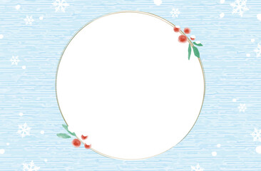 水彩風・南天の円形フレーム（冬の背景）