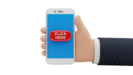 Hand Holding Smartphone with Click Here Button