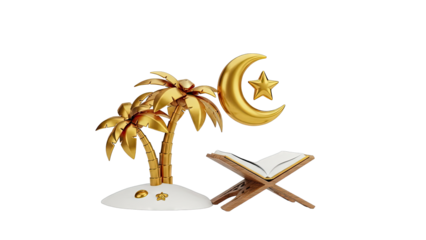 Golden Ramadan Theme: Palm Trees, Crescent Moon, Star, and Quran