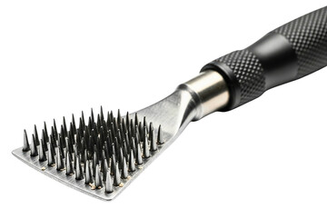 Metal leather crafting tool with sharp prongs for stitching isolated with transparent background