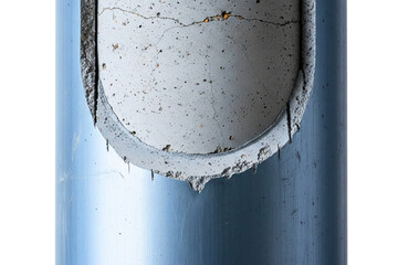Cross-section of grey concrete pipe showing rough texture isolated with transparent background