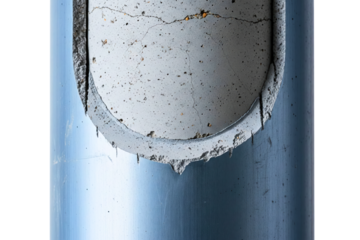 Cross-section of grey concrete pipe showing rough texture isolated with transparent background