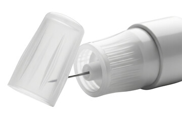 Sterile insulin pen needle with safety cap for diabetic injection isolated with transparent background