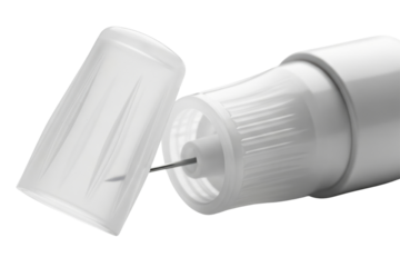 Sterile insulin pen needle with safety cap for diabetic injection isolated with transparent background