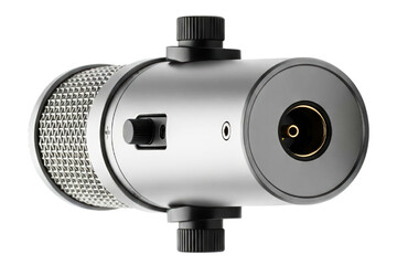 Professional silver studio microphone for broadcasting isolated with transparent background