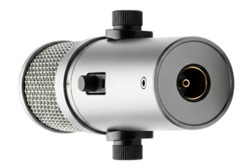 Professional silver studio microphone for broadcasting isolated with transparent background