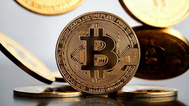 3D illustration of a Bitcoin logo in warm orange tones on a soft gradient yellow background. The minimalist design emphasizes the cryptocurrency symbol, ideal for financial, investment