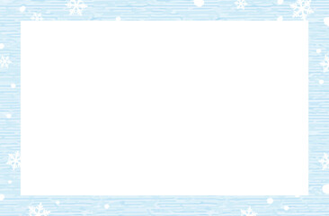 冬の背景フレーム・雪と青の木目風デザイン