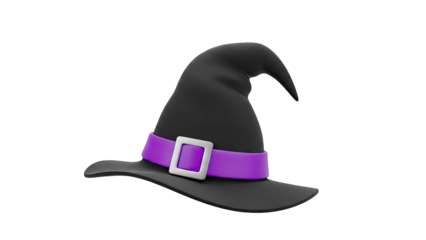 Black Witch Hat with Purple Band and Silver Buckle