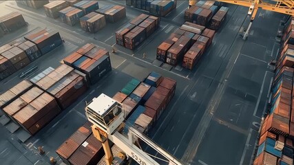 Automated Container Terminal Drone Footage Showing Modern Logistics Infrastructure and Global Cargo Operations