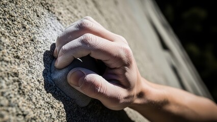 Climber hand holding onto rock surface