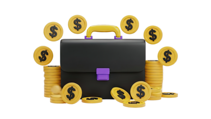 Briefcase with Money Coins