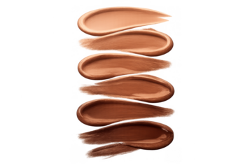 Cosmetic foundation swipes illustrating various skin tones, from fair to deep, showcasing liquid makeup texture for beauty products