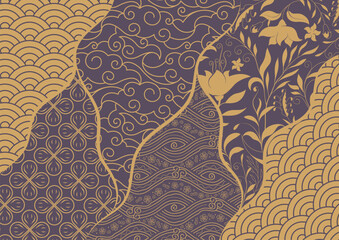 Combination of traditional Asian patterns, Abstract background, Decorative wallpaper
