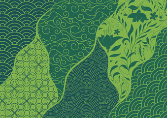 Combination of traditional Asian patterns, Abstract background, Decorative wallpaper