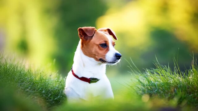 dog in the grass, Beagle dog in the summer park, a beagle dog with floppy ears, set in a softly blurred summer park environment with warm, summer dog portrait, cute beagle