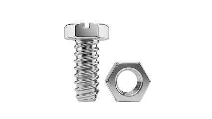Close-up of a chrome bolt and nut on a white background