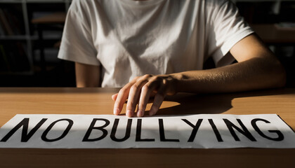 No Bullying Awareness Sign Displayed At Table.