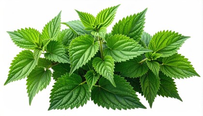 Lush green leafy plant with serrated edges isolated on white