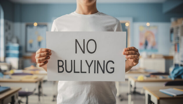 No Bullying Message Held In Classroom Promoting Respectful School Community.