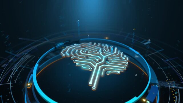 Digital AI brain circuit interface representing artificial intelligence data processing technology