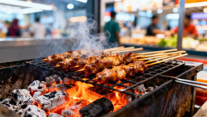 Naklejka premium meat on the grill