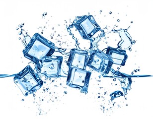 Chilling image of clear ice cubes and water in a splashing display