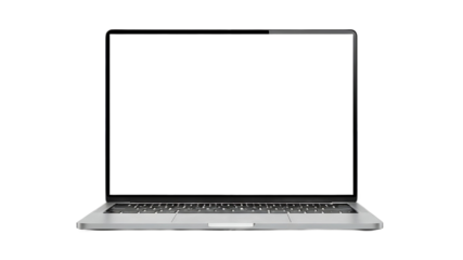 Silver Laptop with a Large Blank White Screen Perfect for Displaying Apps, Websites, or Brand Content

