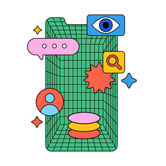 Smartphone frame with perspective grid and IT icons vector