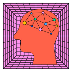 Human head with polygon brain and perspective grid vector