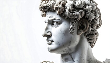 Profile view of a marble sculpture of a young male with detailed features