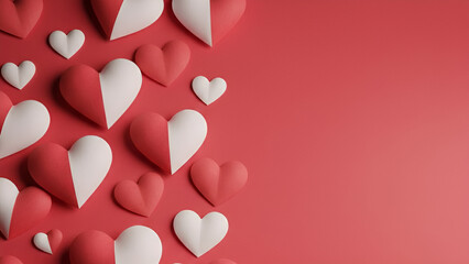 ​3D Paper Cut Hearts Background for Valentine's Day, Romantic Red and White Love Concept for Mother's Day and Wedding Greeting Cards